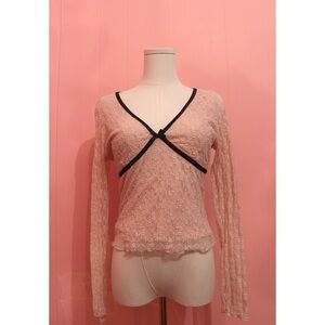 Lace Long Sleeve Top with Black Trim